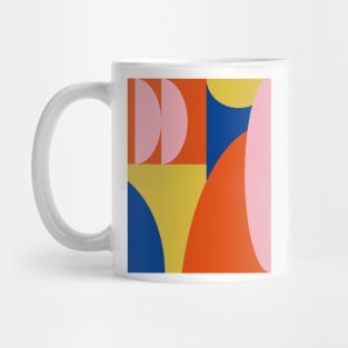 Abstract Geometric Collage in Vibrant Red, Pink, Blue, and Yellow Mug